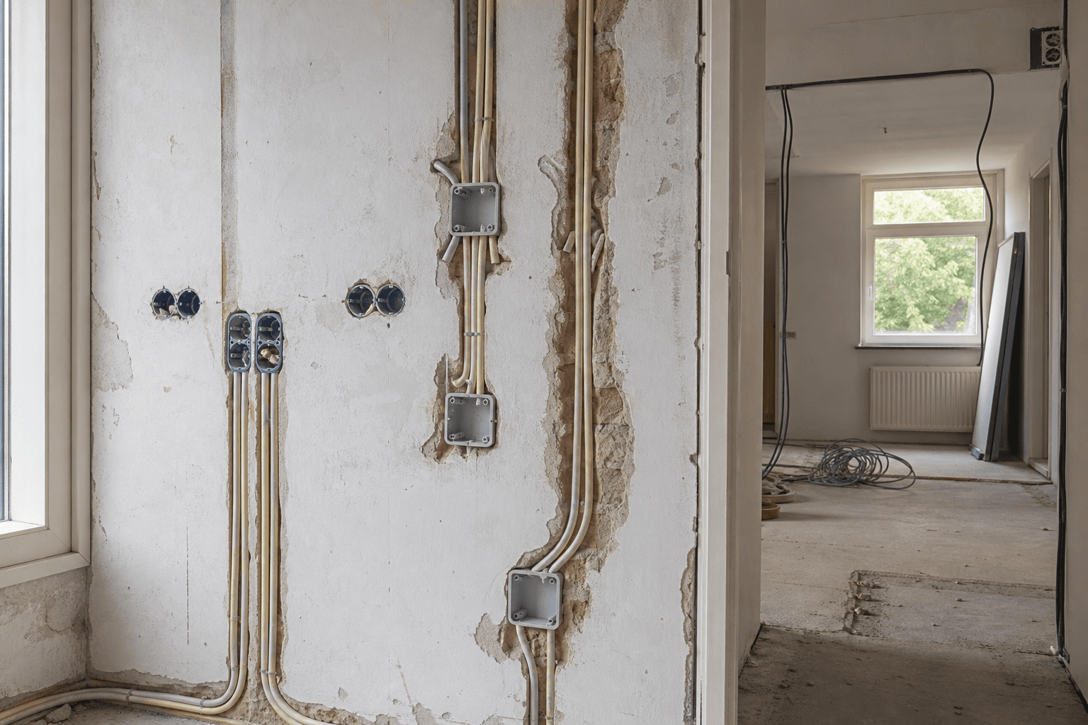 Kabeltrekwerk en verdeelkast in utiliteitsomgeving